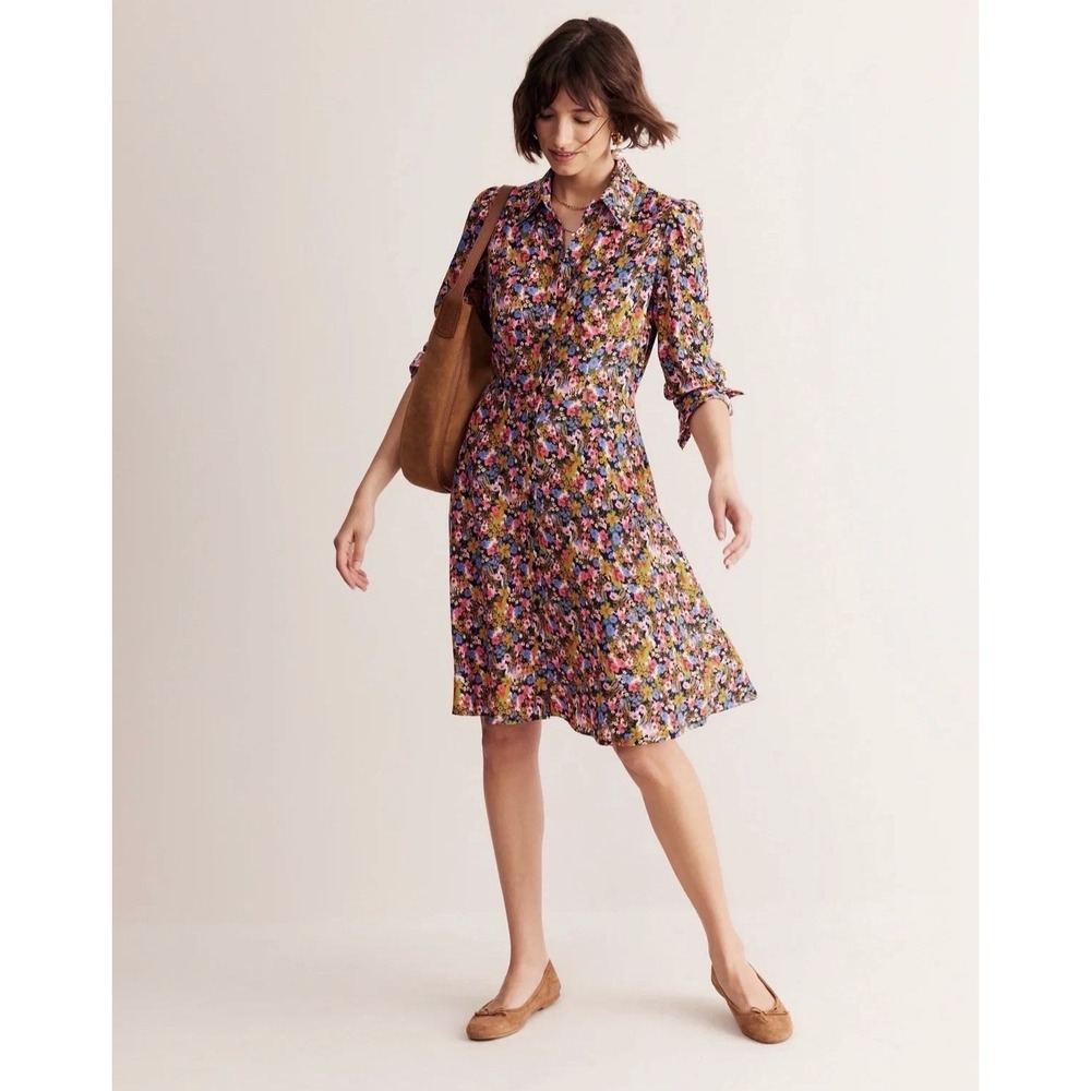 Boden Pocket Detail Shirt Dress Kale Pop Meadow Floral NWT Sz US 8R UK 12R